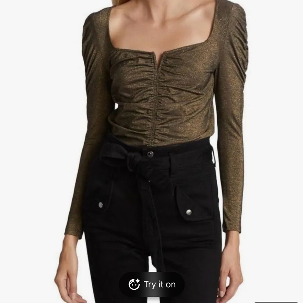 Veronica Beard Metallic Gold Priyanka Ruched Blouse